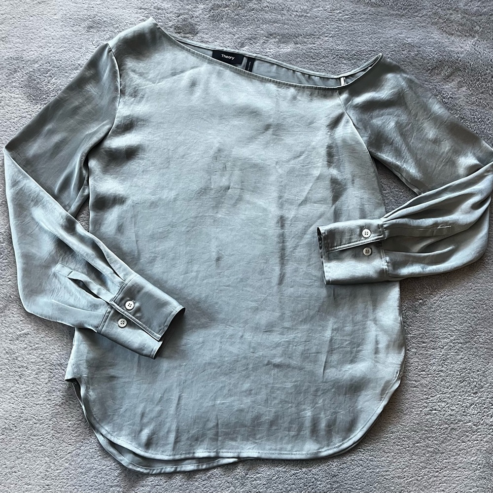 Theory Ulrika 2 One Shoulder Satin Blouse